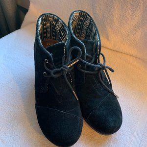 TOMS Women Black Bootie - Desert Casual Ankle High Heel 3" Size 7.5